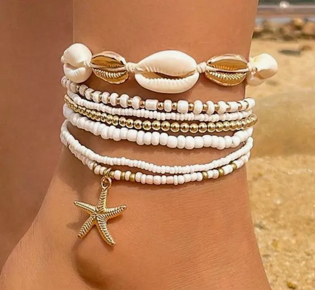 Bracciale Alla Caviglia Da Donna Multicolore Oro 7 Cavigliere Perline Perline Cavigliera Con Perline