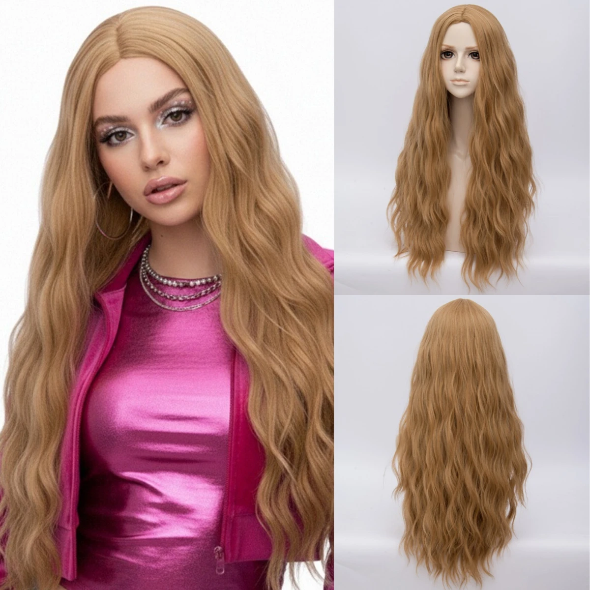 

Brown Synthetic Curly Wigs Middle Part Wig Long Wavy Wig For Women Daily Party Cosplay Use Heat Resistant