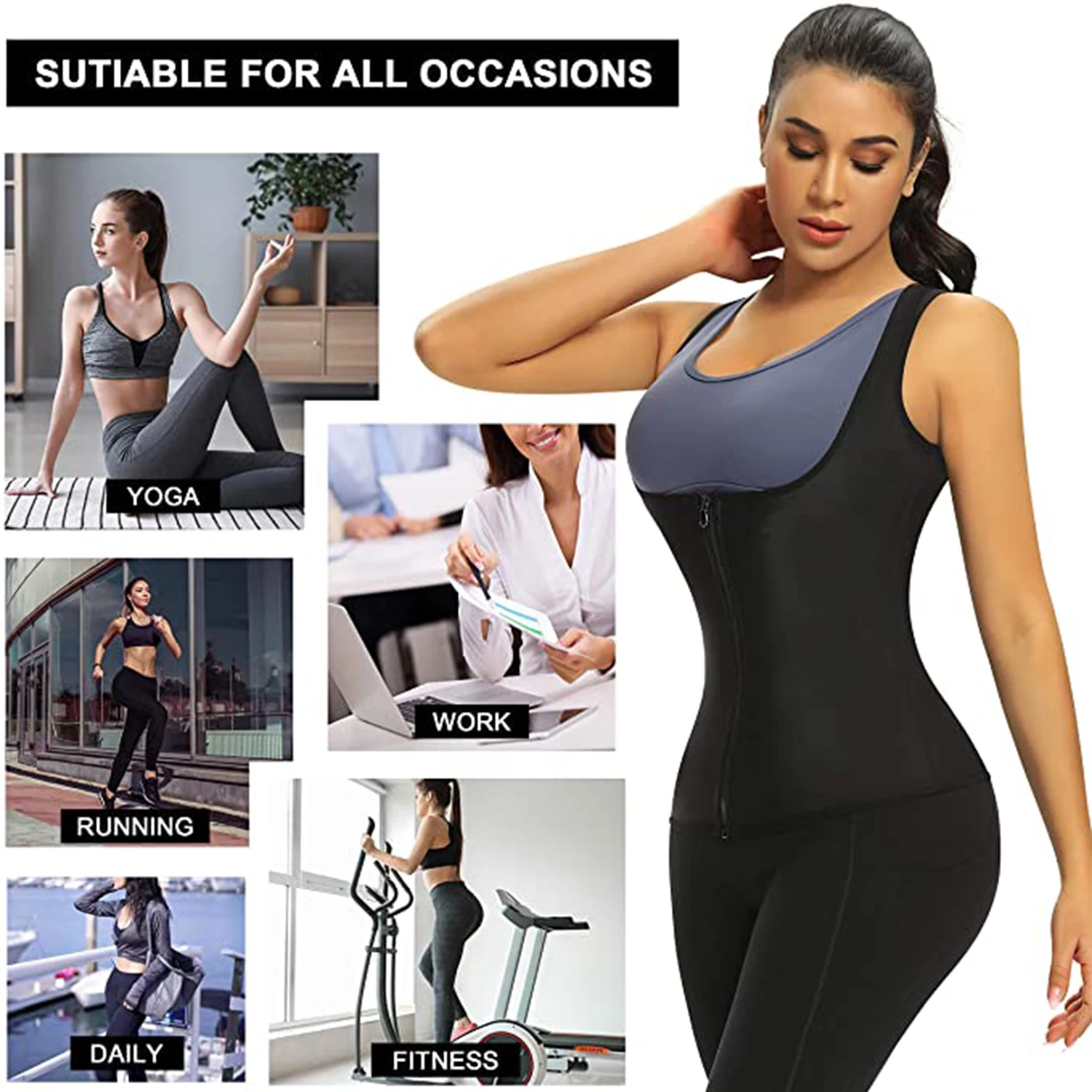 Women Sauna Shaper Vest Thermo Sweat Shapewear Tank Top Slimming Vest Waist Trainer Corset Gym Fitness Hot Workout Zipper Shirt