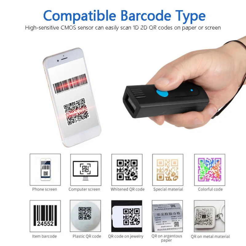 Portable Mini 2D QR Bluetooth Barcode Scanner High Speed Efficient Scanning Affordable Price