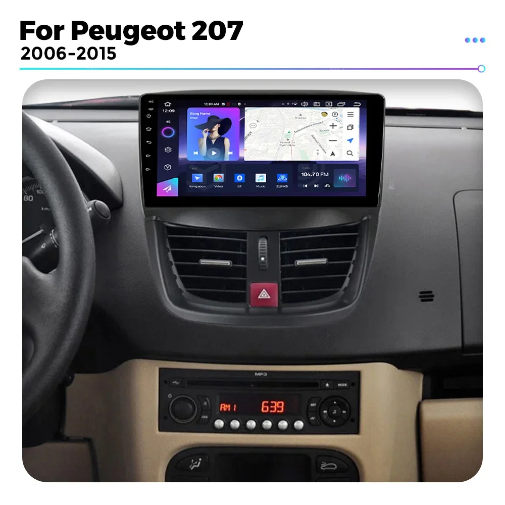 For Peugeot 207 CC 2006-2015 Android13 Car Radio Multimedia Video Player GPS DVD Stereo Carplay Speaker 4G WIFI connection 256GB