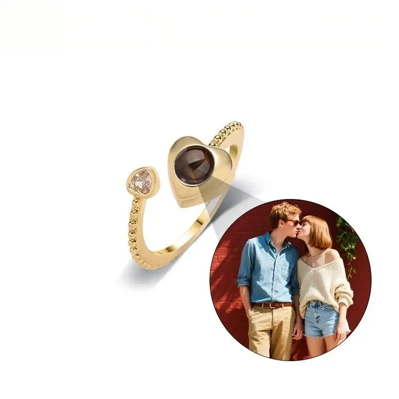 

Customized Photos Projection Ring for Women Copper Personalized Picture Zircon Heart Couple Ring Valentine's Day Jewelry Gift