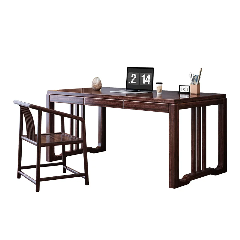 New Chinese-style solid wood desk scarf craftsmanship walnut strip study office medieval furniture single solid wood desk