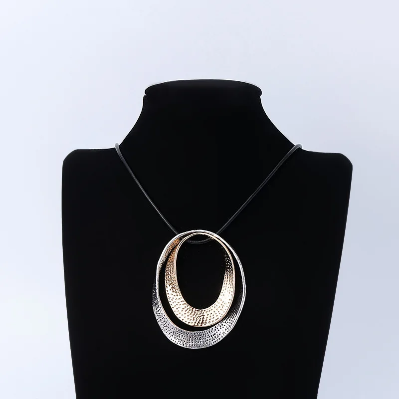 

Kaseakia Double Oval Hoop Pendant Sweater Chain Long Necklace for Women