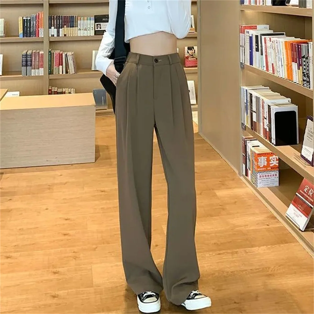 Fashion High Waist Wide Leg Pants Women Spring Fall Baggy Black Trouser Office Ladies Full Length Straight Suit Pant Outwear New