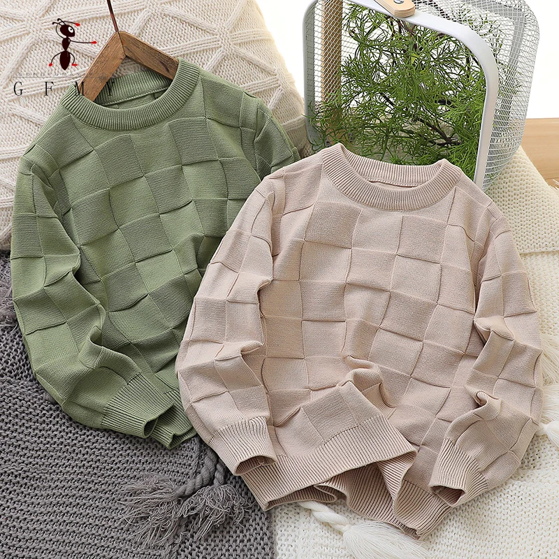 

2023 New Children's Knitwear Autumn Thin Solid Foreign Round Neck Medium to Large Children's Wear Underlay Sweater