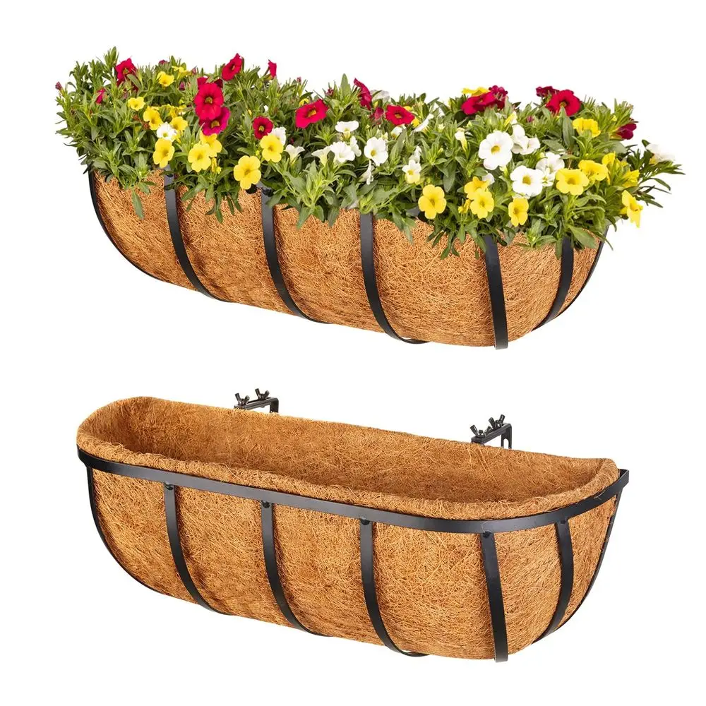 Paquete de 2 jardineras de ventana de 16 pulgadas para barandilla de terraza con revestimiento de coco, jardineras para barandilla de balcón, jardineras de ventana tipo caballeriza, Meta