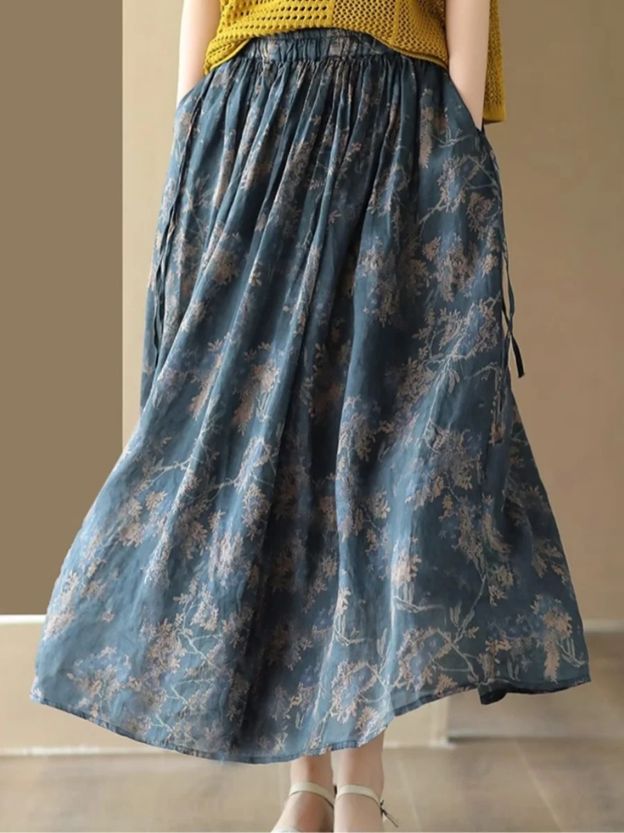 

Ele женская юбка-миди, летняя широкая юбка с цветочным принтом, свободная юбка трапециевидной формы, винтажная длина до пола, длина до пола