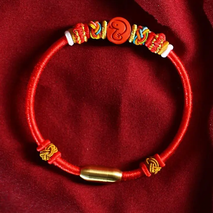 

2025 Year of The Snake Benmingnian Bracelet Cinnabar Carving Snake Bead Women's Gift Jewelry Men's Red Hand Rope Auspicious Wear