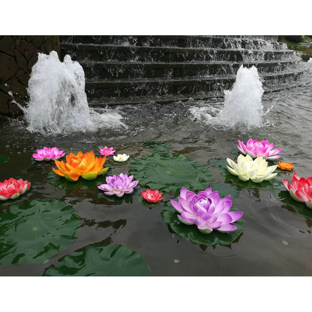 Decoración de superficie de agua con forma de loto flotante Artificial, 18CM, naranja, para estanque de piscina