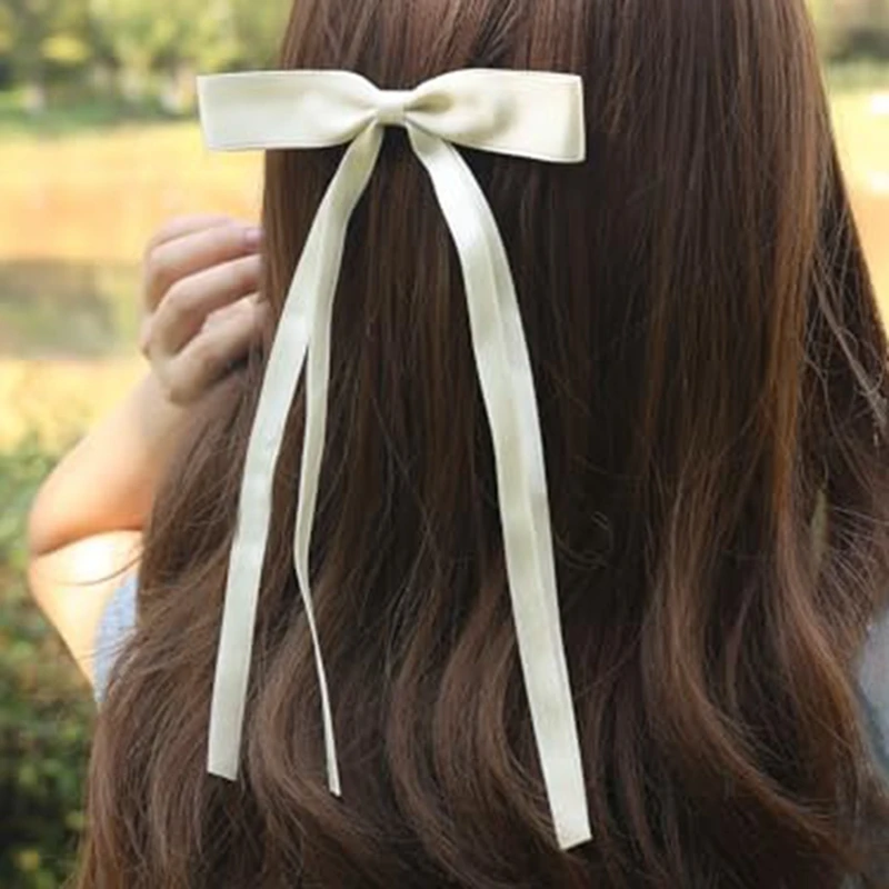 4Pcs Hair Clips For Women Ribbon Bowknot With Long Tail, Clip Girl, Solid Accessories Barrettes Claw Bow