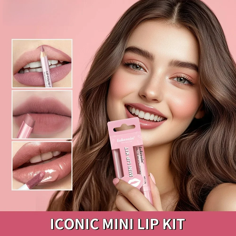 3PCS Lipstick Lipliner Set Sweet Matte Mirror Long-Lasting Smudge-Proof High Pigment Sweet Color Lips Makeup Kit
