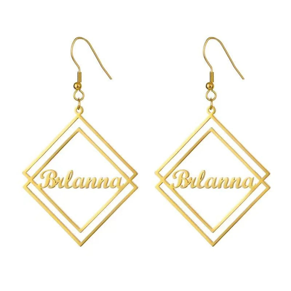 

New Customized Name Earrings Luxury Simple Stainless Steel Designer Vertical Earrings Personalized Women's Jewelry Birthday Gift