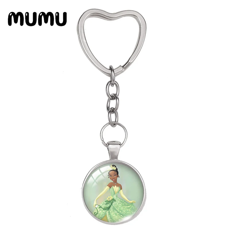 2024 New Tiana Heart portachiavi The Princess and Frog portachiavi Glass Dome Cabochon gioielli regali per bambini