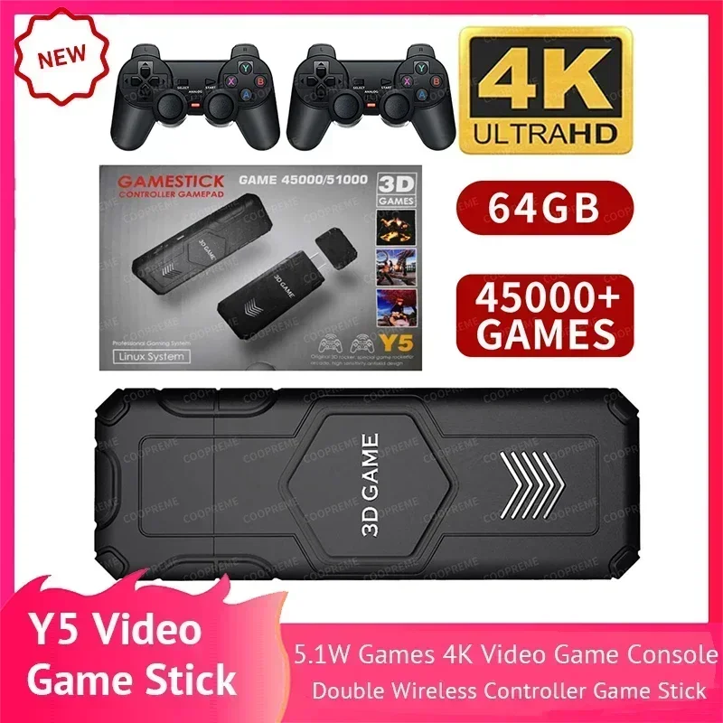 Y5 konsol Video Game 64G 2.4G, pengontrol Game nirkabel ganda 4K 50000 + Game 64GB M8 Game Retro Dropshipping