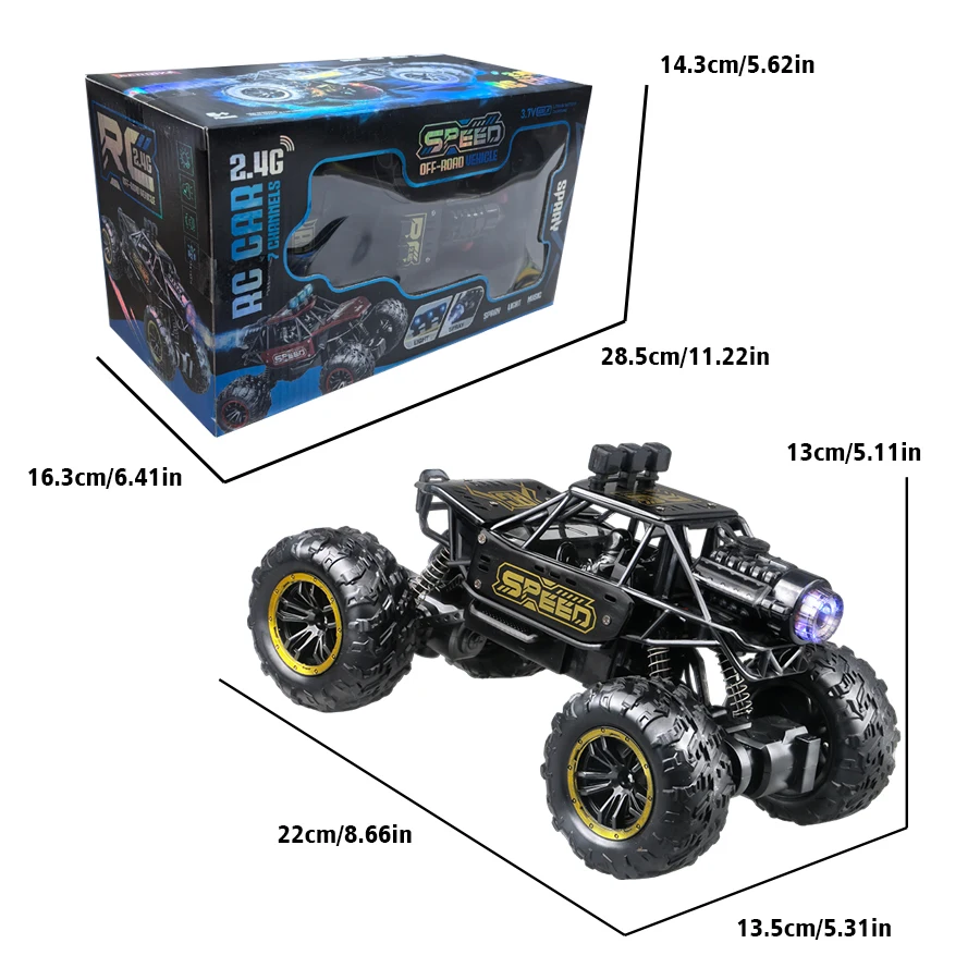 2.4g Remote Control Off-Road Alloy Car with Shock Absorbers, Climbing Fast Car with Music, Lights, and Spray, Children's Electric Rc Toy, Boys' Holiday Gift