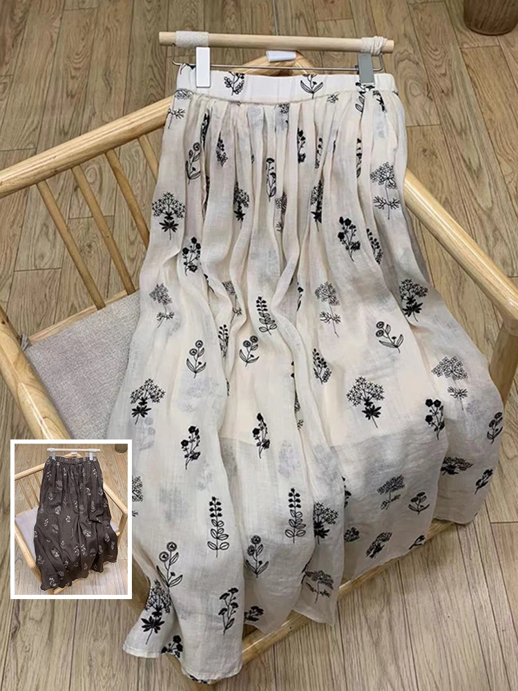 

Artistic Embroidered Heavy Work f Skirt with Wide Hemline Loose Fit Summer Midi Skirt for plus Size Women