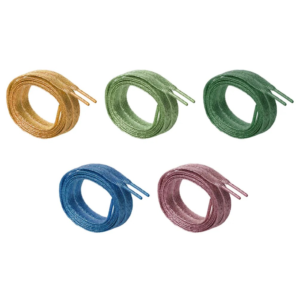 

5Pairs Colorful Shoelace Pearlescent Shimmer Sneakers Glittery Replacement Flat Shoelaces Bright Shoe Tie Light Gold Emerald
