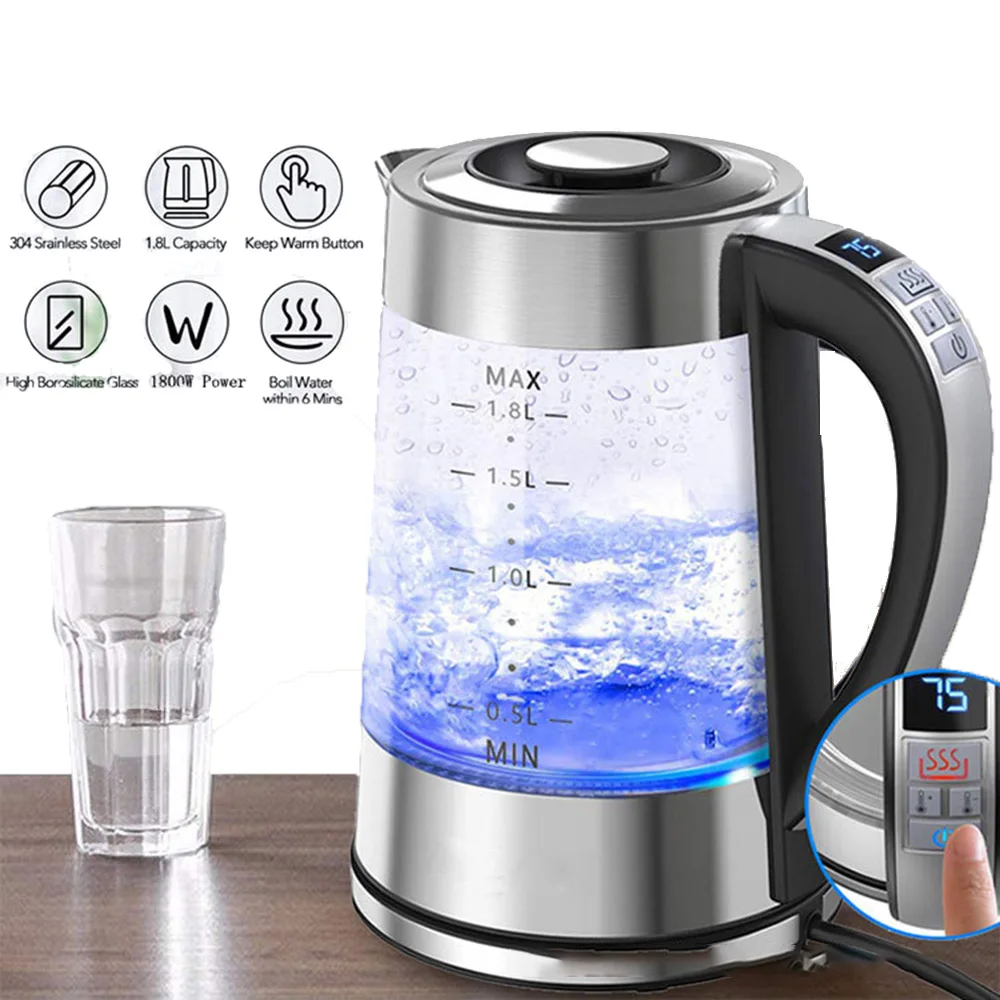 Intelligent Thermostatic Glass Electric Kettle 1.8L Household Boilng Water Multifunction 220V Automatic Power Off Insulation