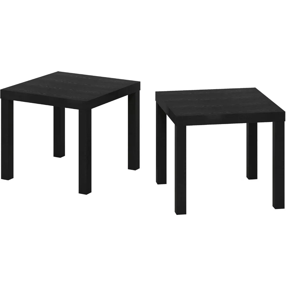 مجموعة من طاولتين جانبية بارسونز مربعة سوداء اللون، تصميم بسيط لغرفة المعيشة أو غرفة النوم #5