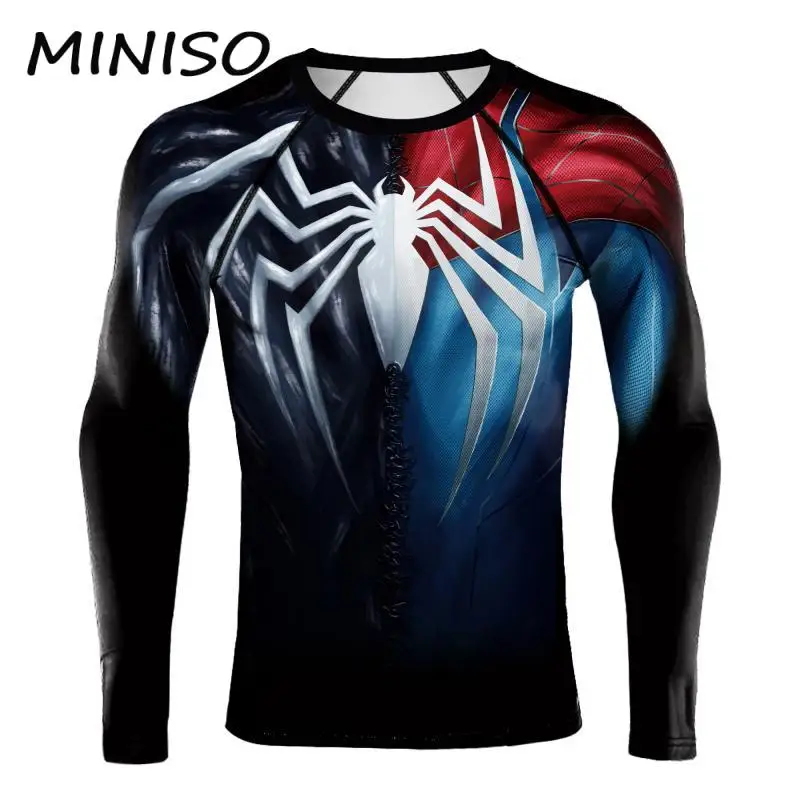 MINISO Spider Pattern Halloween Compression Shirt for Men Fancy Novelty Cosplay T-shirts Gym Quick Dry Top Outdoor Sport Tights