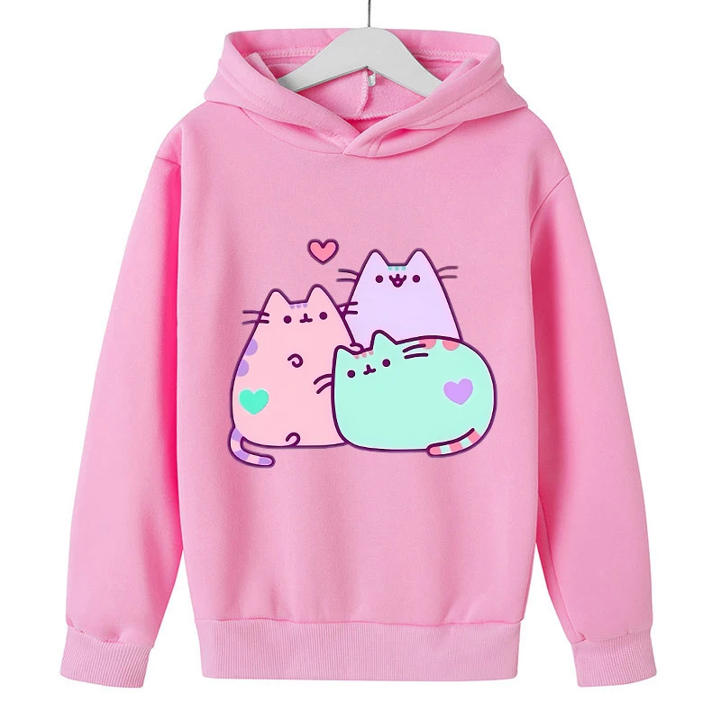 Pusheens Hoodies Kids Winter Warm Thickening Sweatshirt Anime Kawaii Cute Cat Pullover Girls Boys Fashion Tops Clothing Gifts