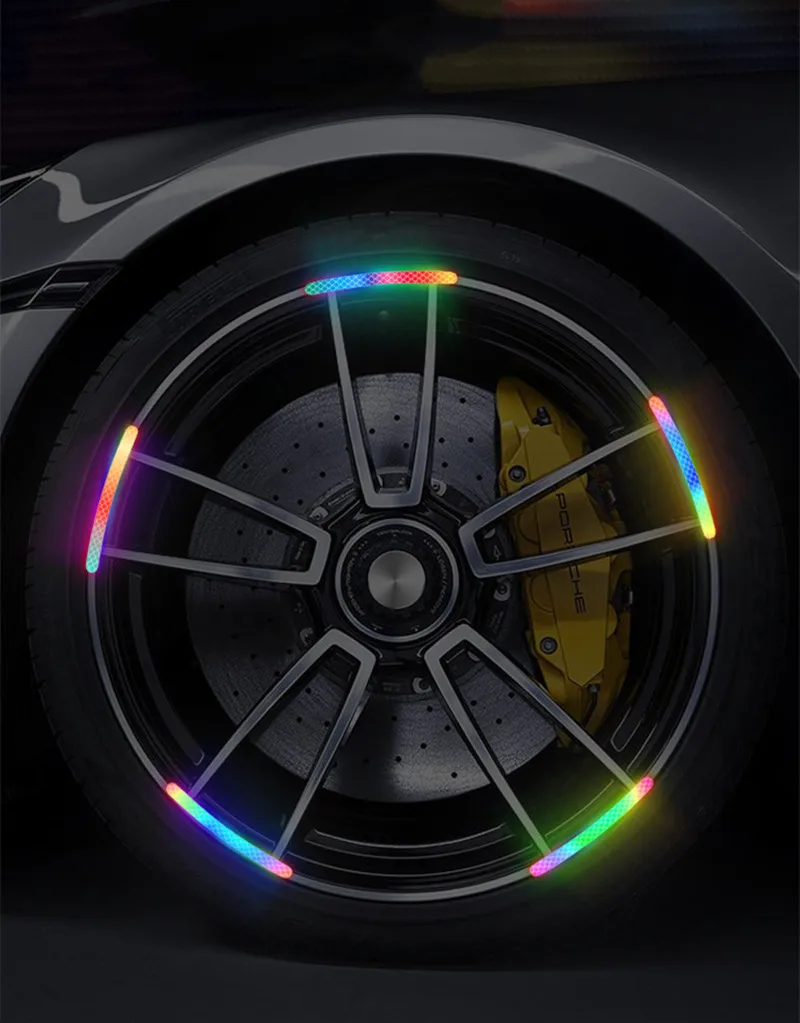 Reflektierende Anti-Kollisions-Warnaufkleber für Auto, Motorrad, Fahrradfelgen, siebenfarbige Laser-Autodekorationszubehörteile – Detail 1