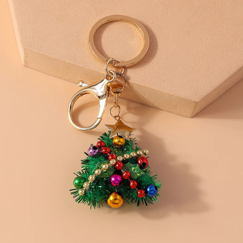 Cute Handmade Christmas Tree Keychain Snowflake Key Ring Pendant for Women Girls Handbag Christmas Decor Jewelry Gifts