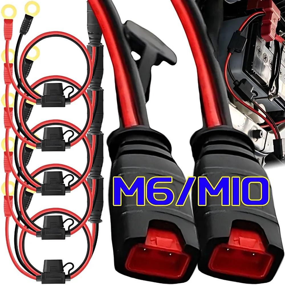 Auto Battery Charger Extension Cable Quick Disconnect Eyelet Terminal Pigtail Wire M6 M10 Ring Connector Jump Starter Harness