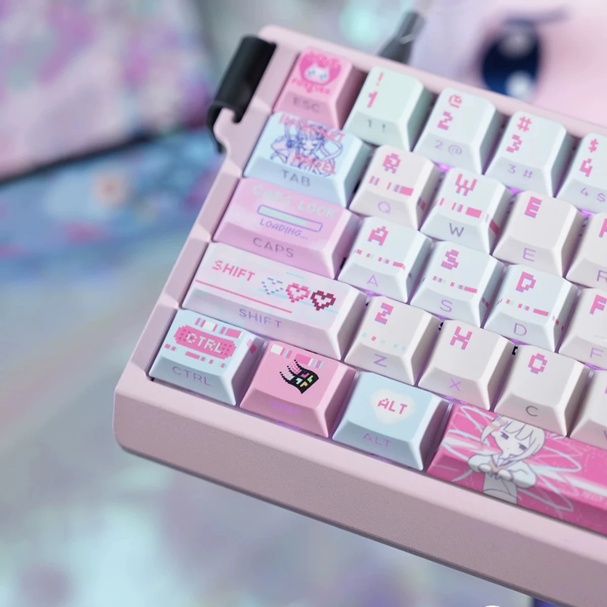 Anchor Girl Anime Keycaps Set Customized PBT PC Pink Keyboard Key Caps for Mechanical Keyboard Accessories Cherry Profile Keycap
