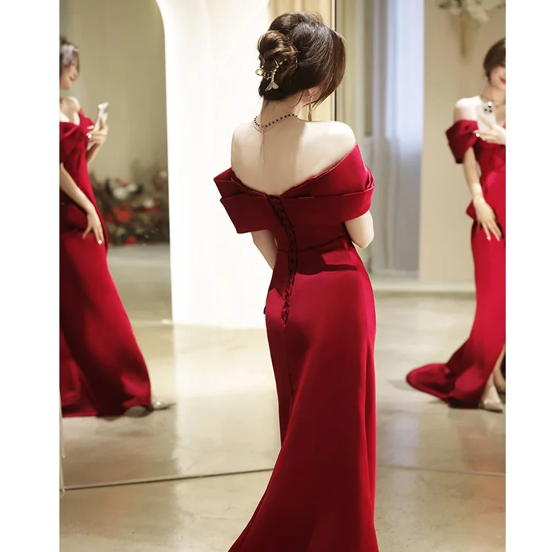 Bride Off Shoulder Wedding Dresses Formal Long Mermaid High Split Party Gowns Toast Clothing Vestidos