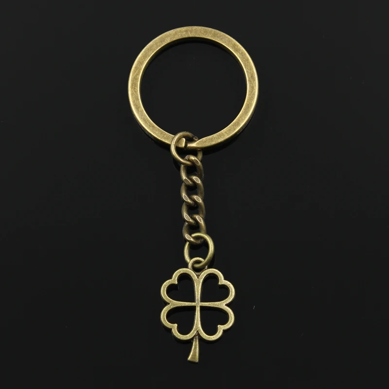 New Fashion Keychain 24x17mm Lucky Four Leaf Clover Irish Pendants DIY Men Jewelry Car Key Chain Ring Holder Souvenir For Gift