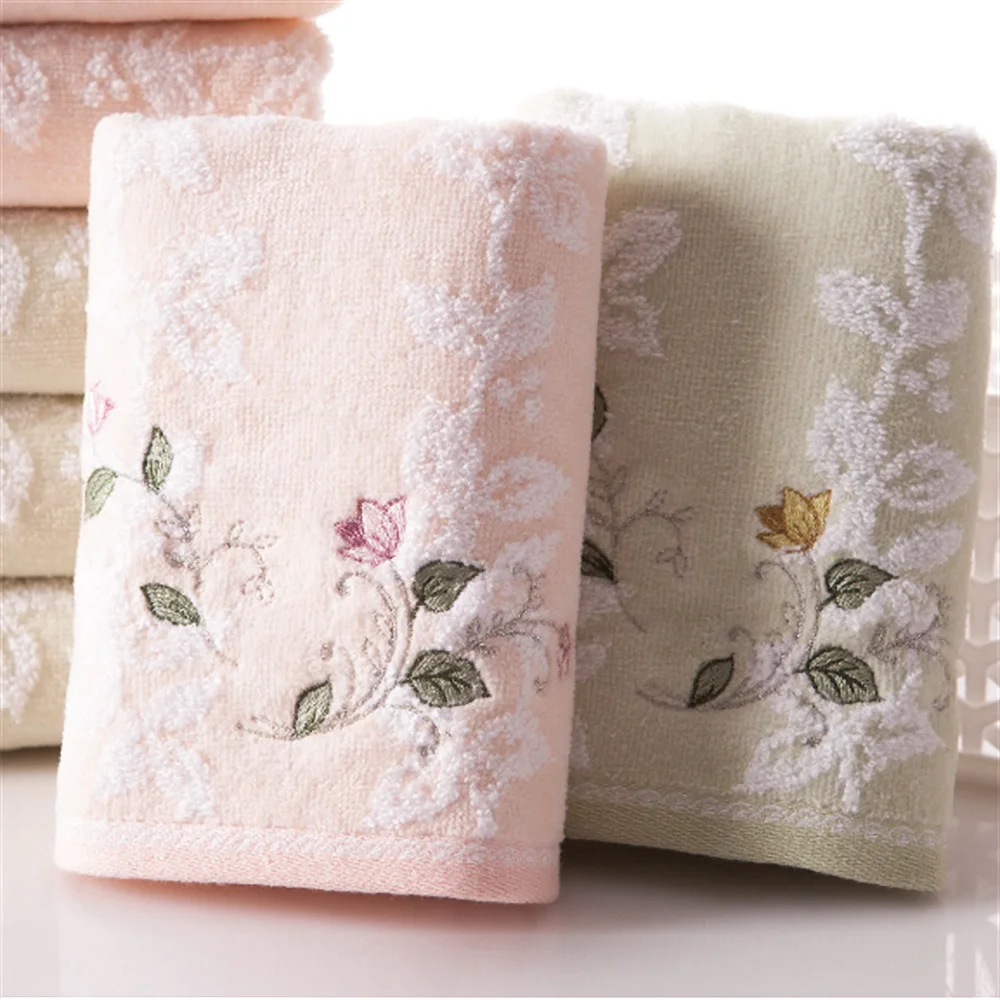 68x34cm High Quality Pure Cotton Flower Embroidered Towel Strong Water Absorption For Hotel Facecloth Adult Household Washcloth