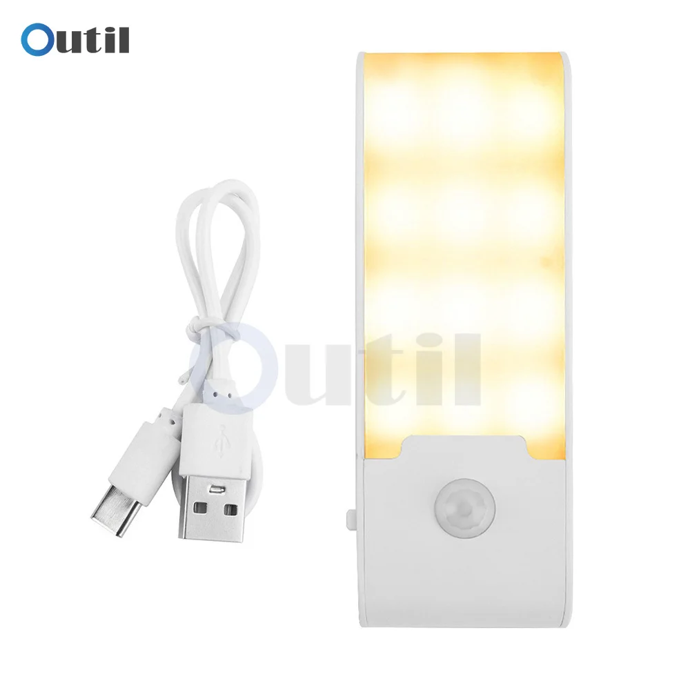 

PIR Infrared Motion Sensor Type-C Rechargeable 12 LED light control+human sensing Detector Corridor Closet Wardrobe Night Lamp