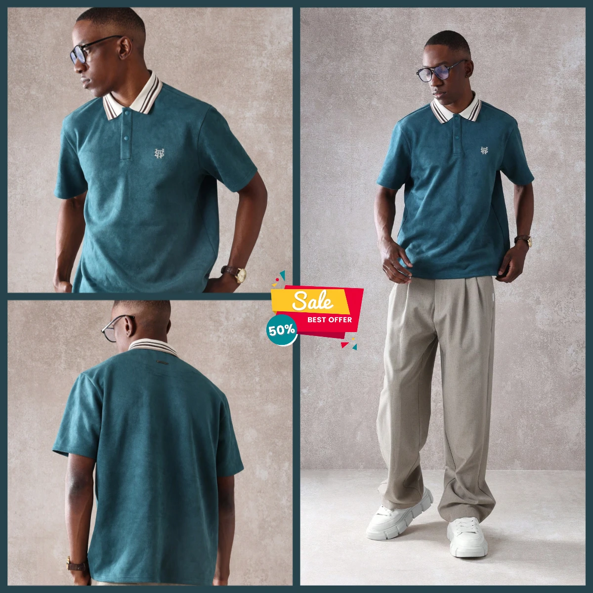 

SUMWON - Polo Shirt with Contrast Collar for Casual Business Short Sleeve, Summer Golf Tennis Office Casual Weekend