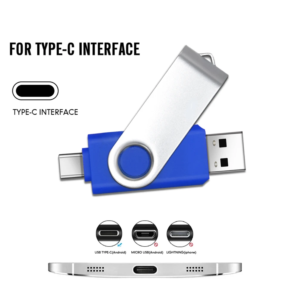 TYPE-C USB Stick Purple USB 2.0 Flash Drives 64GB OTG Key Chain Pen Drive High Speed Pendrive for Mobile Phone 32GB 16GB