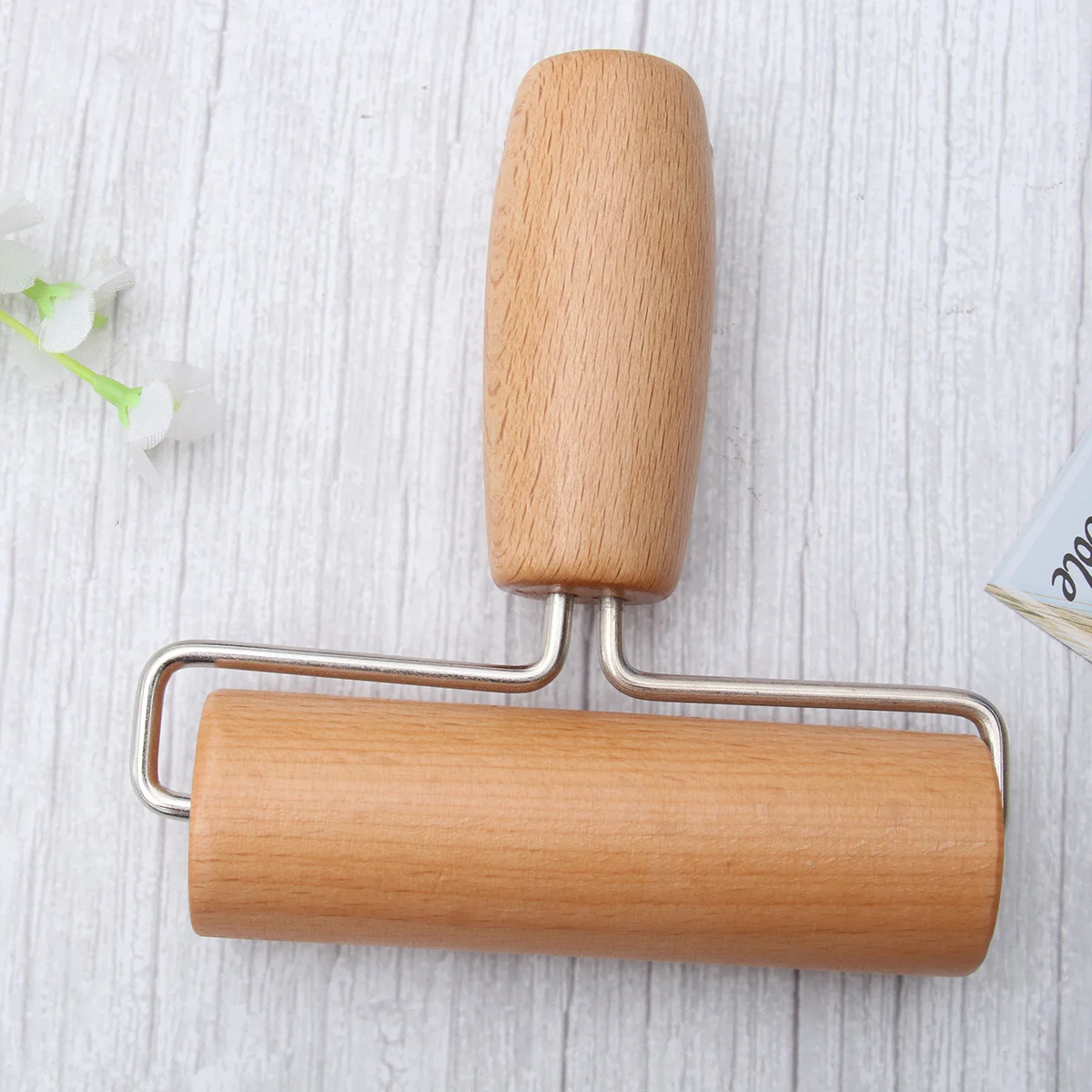 

Solid Wood Pastry Pizza Roller Wooden Rolling Pin Baking Cooking Tool with Handle for Home Baking Cooking