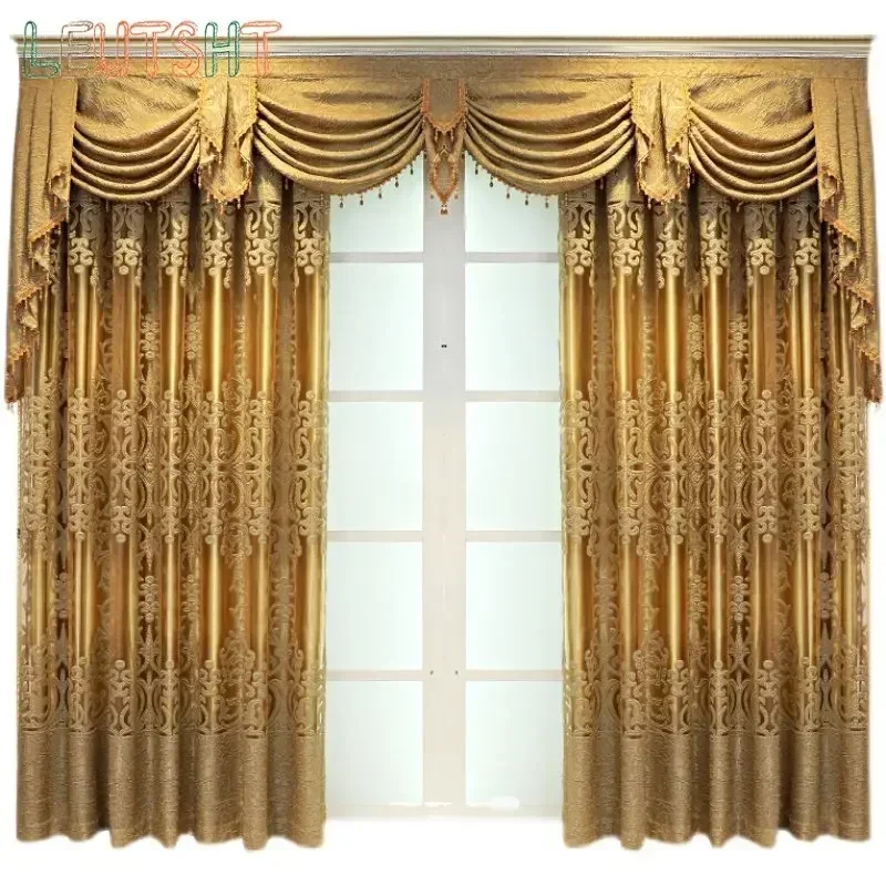 2024New Curtains for Living Dining Room Bedroom Custom High-end Luxury European Embroidery Gold Door Window Curtain Room Decor