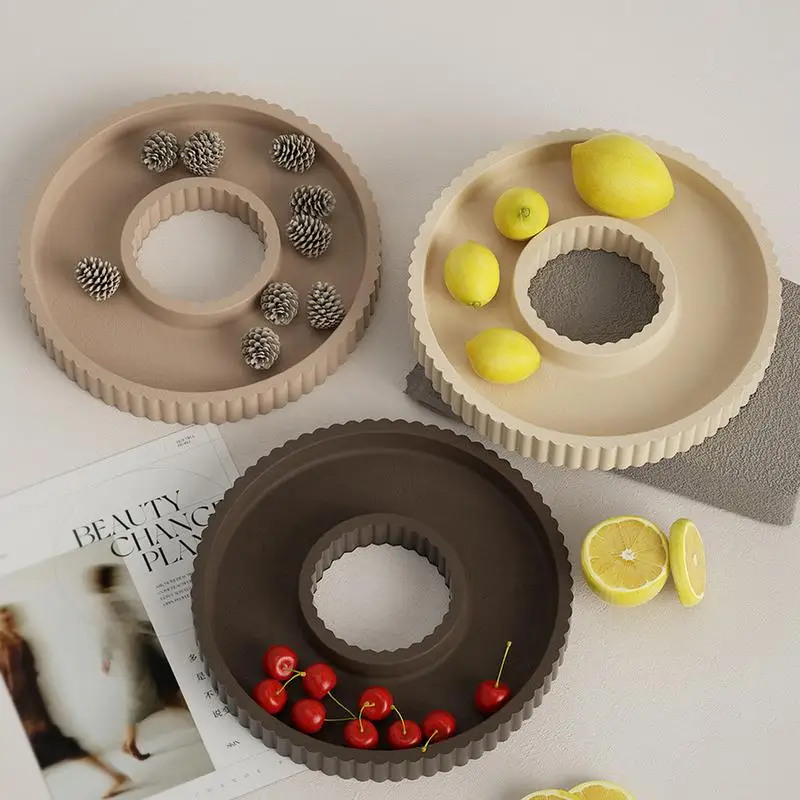 Molde de resina de bandeja redonda, molde de bandeja hueca de silicona, molde de placa redonda de moda, Molde de resina de grado alimenticio para almacenar frutas, nueces, dulces