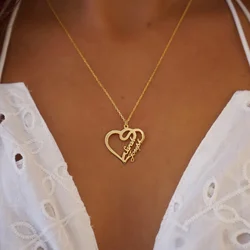 Personalized Double Heart Name Necklace Customized Gold 2 Names Heart Necklaces Jewelry Engagement Gift