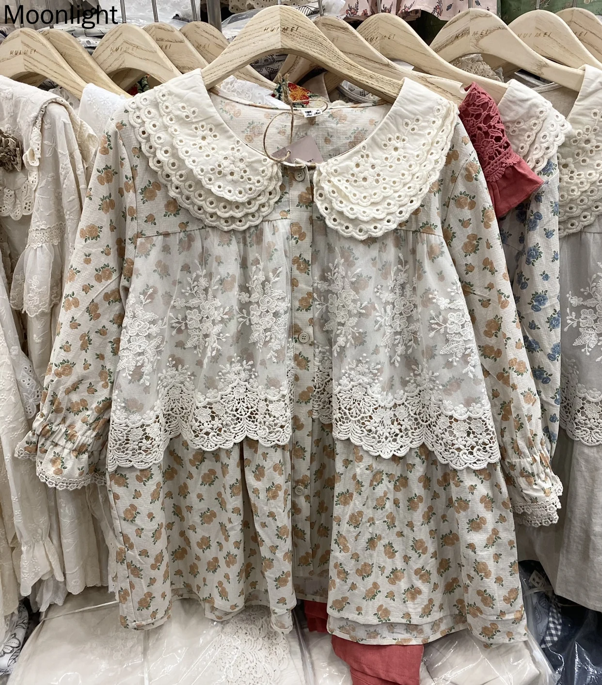 Sweet Mori Girl Blouse Women Tops New In Autumn Lace Patchwork Doll Collar Shirt Loose Wide Cotton Linen Shirt Cottage Blouses