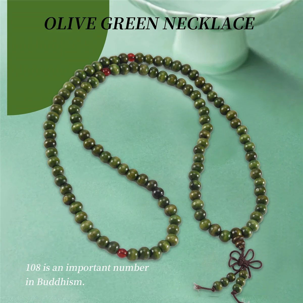 FZFZ оливково-зеленые бусины из сандалового дерева, буддийское эластичное ожерелье Будды, четки 29 дюймов