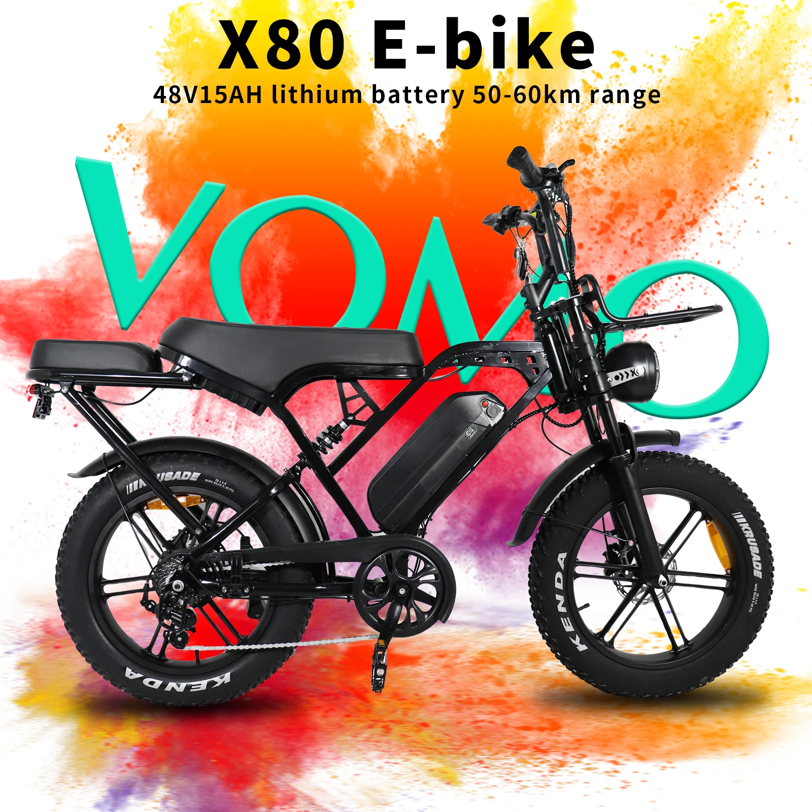 

Электровелосипед X80Pro 1000W, 20-дюймовые широкие шины, съемный аккумулятор 48V 15Ah, скорость 50 км/ч, гидравлические тормоза, внедорожный снегоход