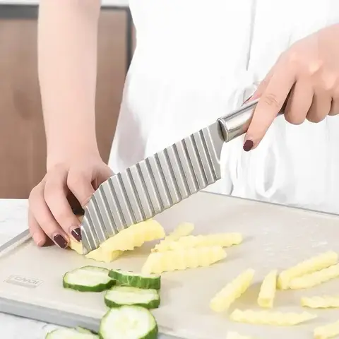 스테인레스 스틸 감자 칩 슬라이서 반죽 감자 물결 모양의 가장자리 칼 야채 과일 절단 필러 요리 도구 주방 칼