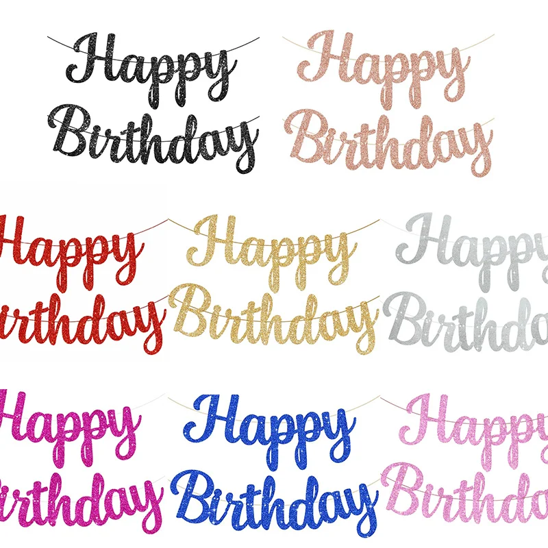 8 Stile Glitzer-Geburtstagsbanner in Gold, Schwarz, Rosa, Hängende Girlande für Kinder und Erwachsene, Geburtstagsparty-Dekoration, Foto-Requisiten