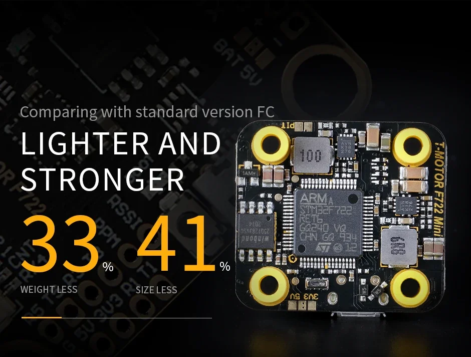 T-MOTOR mini controlador de vôo f7 stm32f722 bmi270 3 ~ 6s lipo suporte osd 20*20mm correspondência com f45a mini 4 em 1 esc para drone fpv