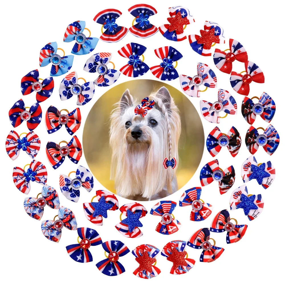 60PCS Small Large Dog American Independence Day Bowtie Pet Hair Bows Neckties Dogs Bandanas Dog Grooming Accessories Supplier