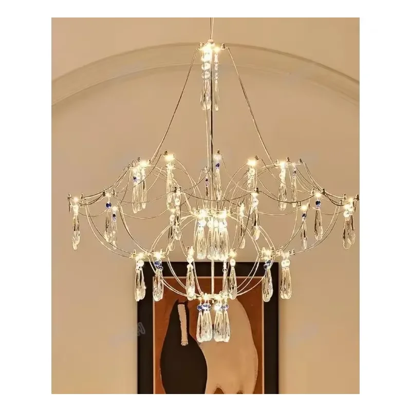 

French luxury crystal lamp, living room pendant light, master bedroom decoration, changing room, staircase