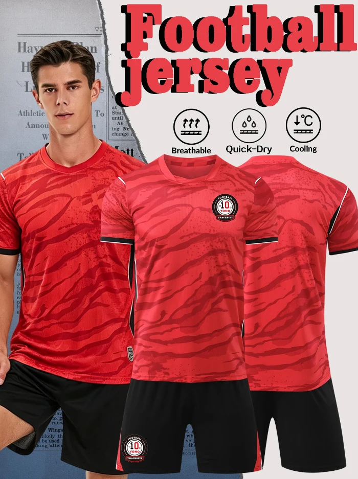 High-quality Breathable Red Football Jersey Set