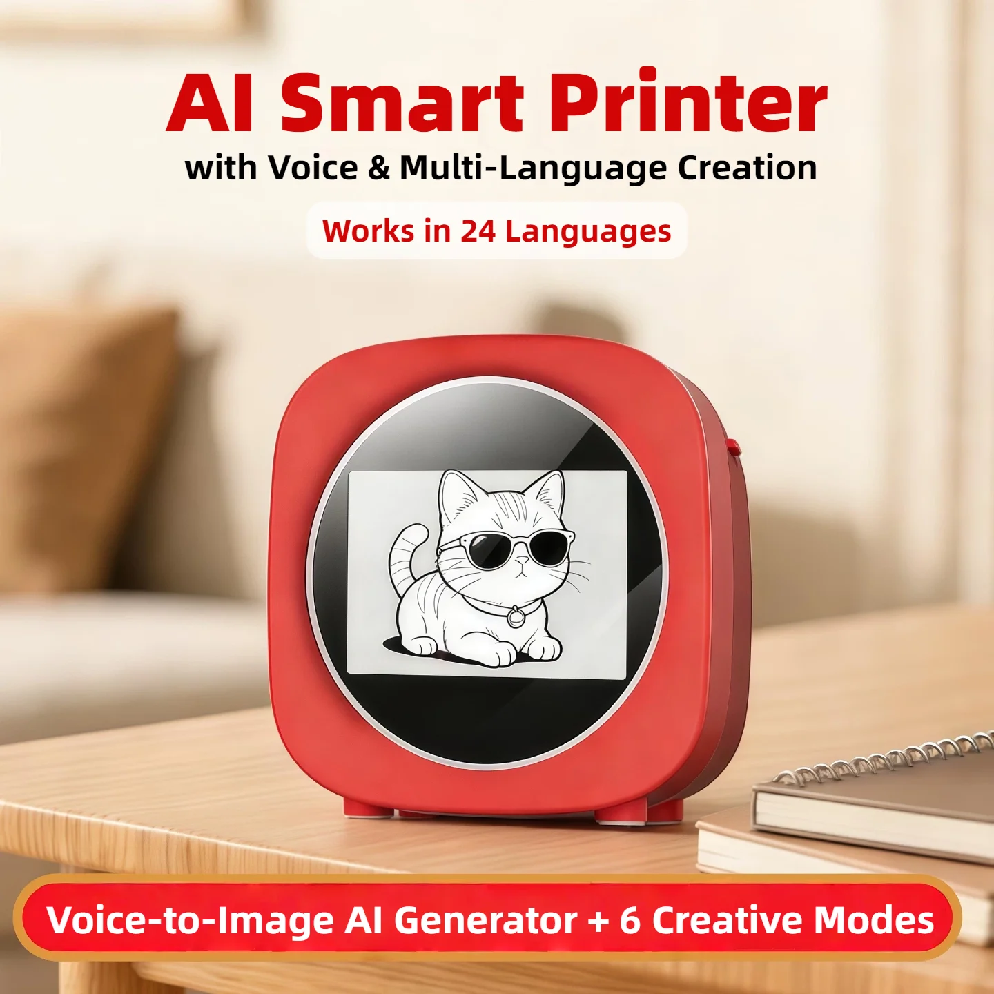 AI Mini Sticker Printer, Voice Control Inkless Thermal Bluetooth Printer with AI Image Generation & Smart Q&A, Portable Pocket Printer for Coloring Drawing DIY Crafts, Creative Gift for Family, 2 Stylish Designs Available